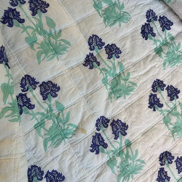 Vintage La Cera Quilted Floral Jacket Teal Blue Cotton Size M - Picture 4 of 6